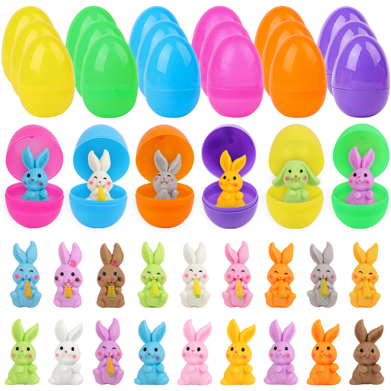 Party Games Easter For Kids - 24個入り イースターエッグ ウサギのフィギュア付き 子供用 イースターパーティーバスケット ピニャータ