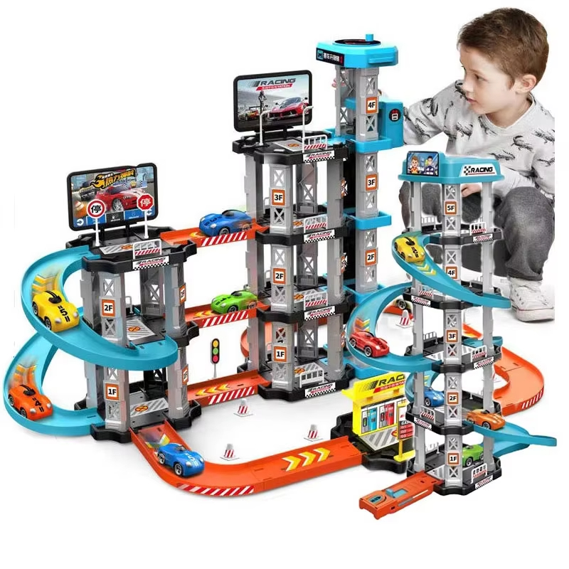 Hot Wheels Car Track Sets - レーストラックカーランプおもちゃ子供用ガレージカタパルトトラックゲームおもちゃ子供用ビルディング駐車場ガソリンスタンドDIY曲線カーロードおもちゃ