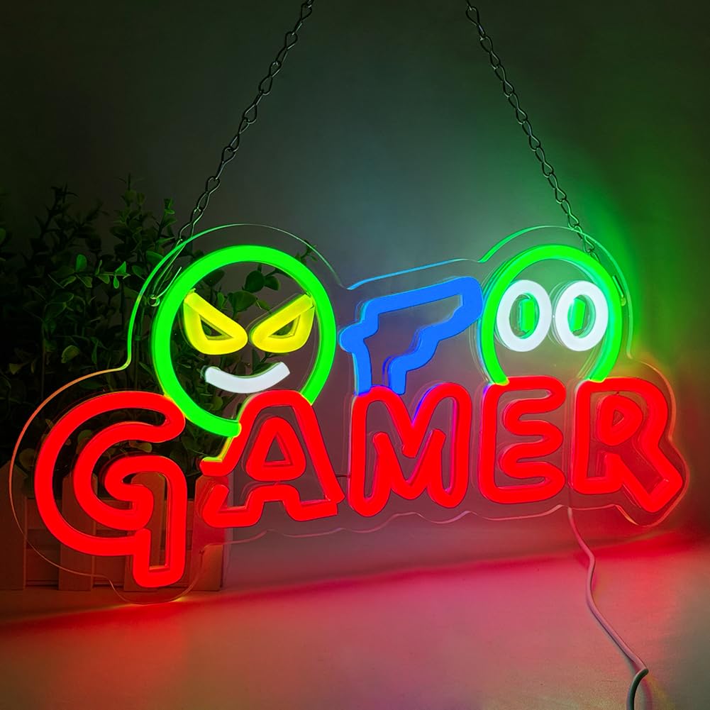 Party Games School - ゲーマー向けネオンサインLEDウォールライト、カスタマイズ可能なカラフルなゲーミングネオンランプ、ゲームルームセットアップ、男の隠れ家、ゲーミングゾーン、寝室の装飾に