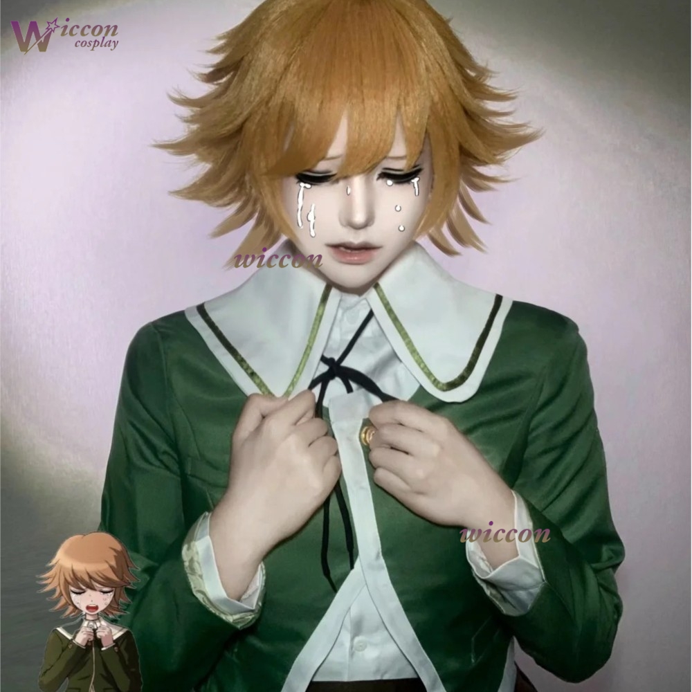 Party Games School - ハロウィンパーティーアニメウィッグ：ダンガンアニメゲームロンパーコスプレフジサカチヒロ日本の学校JKドレスグリーンコートブラウン制服