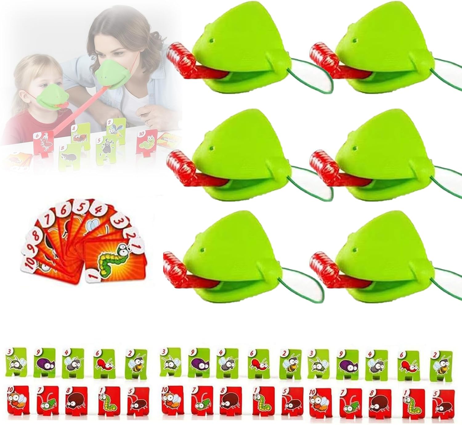 Party Games Easter For Kids - 6セット カメレオン舌射撃ゲーム、子供用口マスク付きカエル舌ゲーム、昆虫段ボール付き、クリスマスパーティー用
