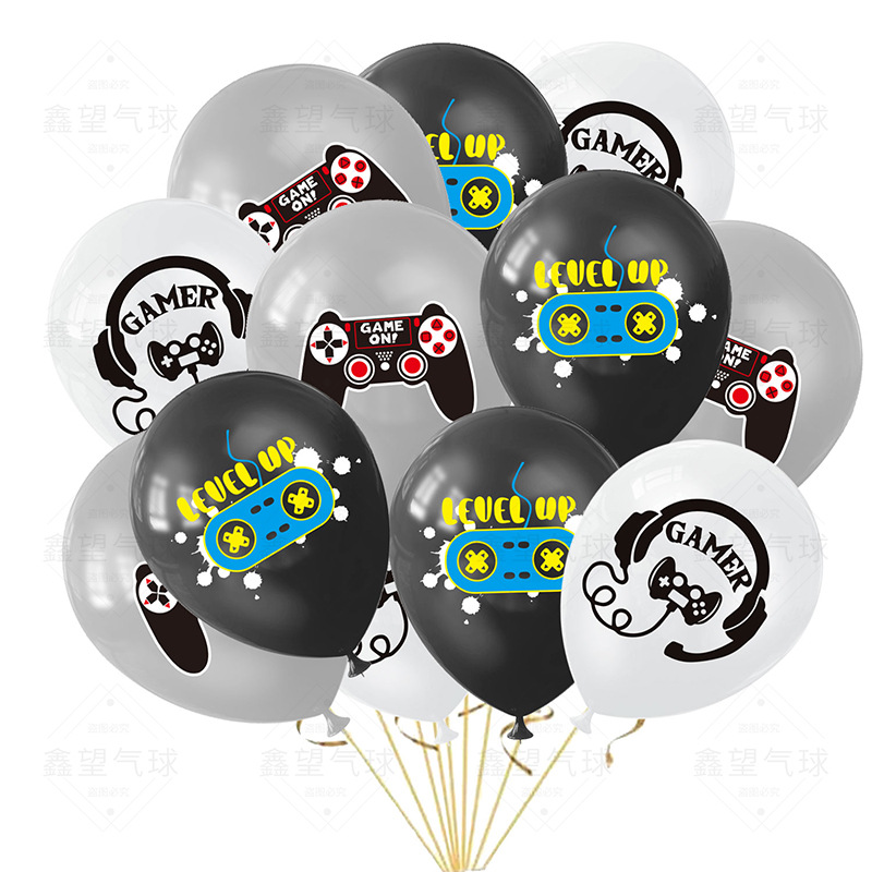 Party Games Easter For Kids - 子供のためのラテックスビデオゲームバルーン,誕生日パーティーの装飾,白,黒,コントローラー,10個