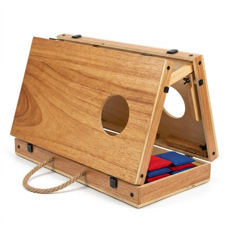 Cornhole Board Set - 折りたたみ式木製コーンホールボードセット、持ち運び可能なビーンバッグトスゲーム、屋内外ファミリー投げゲーム、キャリーハンドル付き