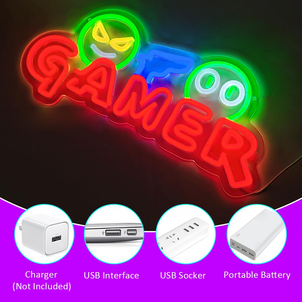 ゲーマー向けネオンサインLEDウォールライト、カスタマイズ可 - Party Games School のレビューと価格
