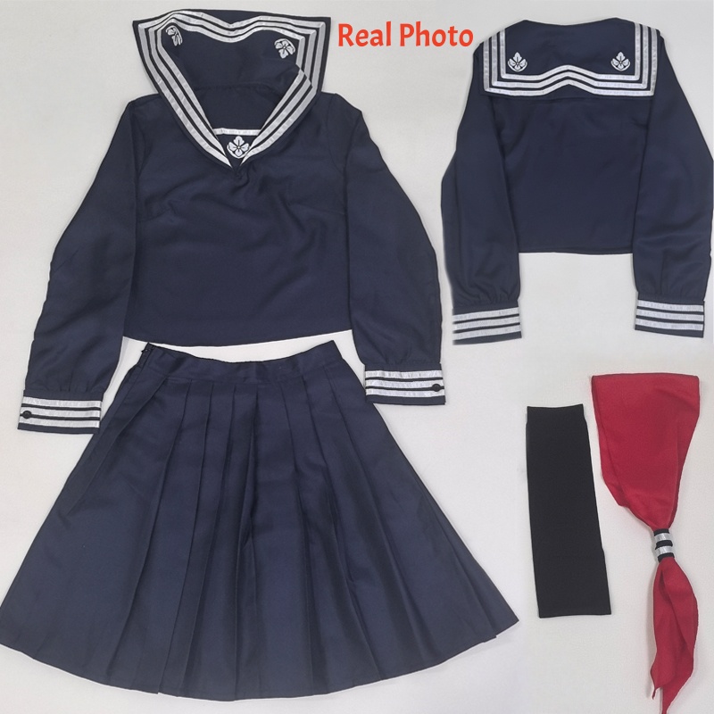 水瀬恵子コスプレ衣装ウィッグマスク血赤紺色サイレントスクール - Party Games School のレビューと価格