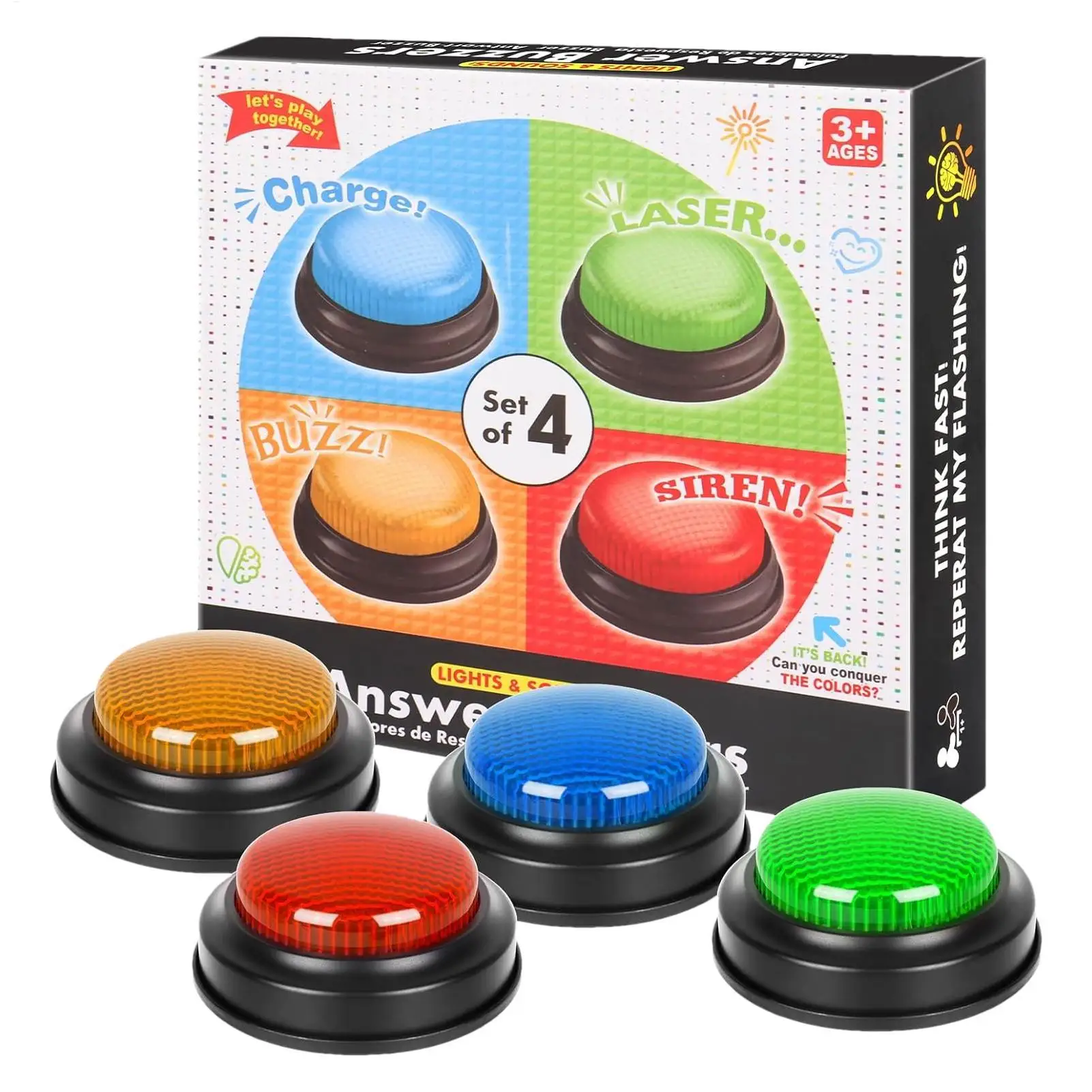 ゲームブザー 4個セット クイックアンサーボタン ライト付き - Party Games Easter For Kids のレビューと価格